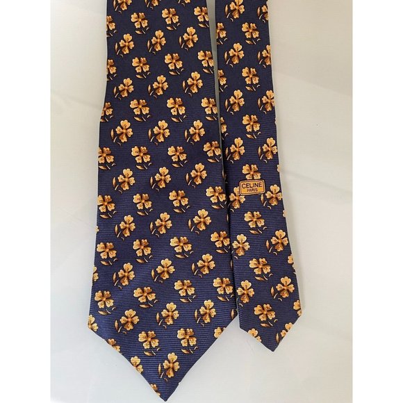 CELINE PARIS Blue Printed Silk Necktie Tie flower design - Picture 5 of 7
